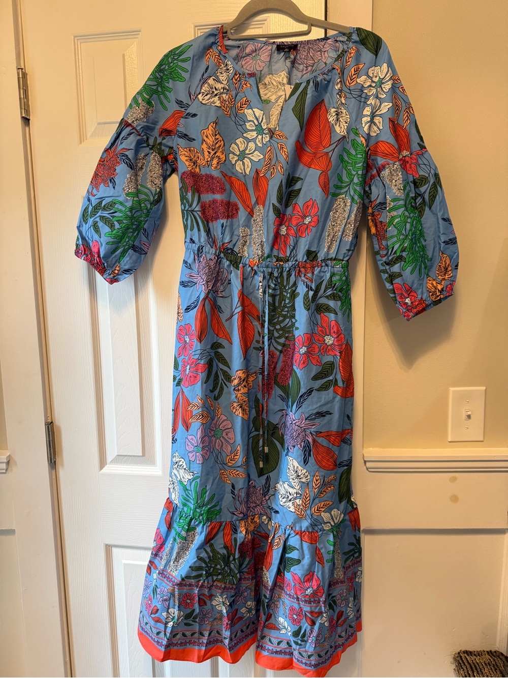 Talbots Modern Poplin Puff Sleeve Dress Joyful Floral Medium Petite EC1